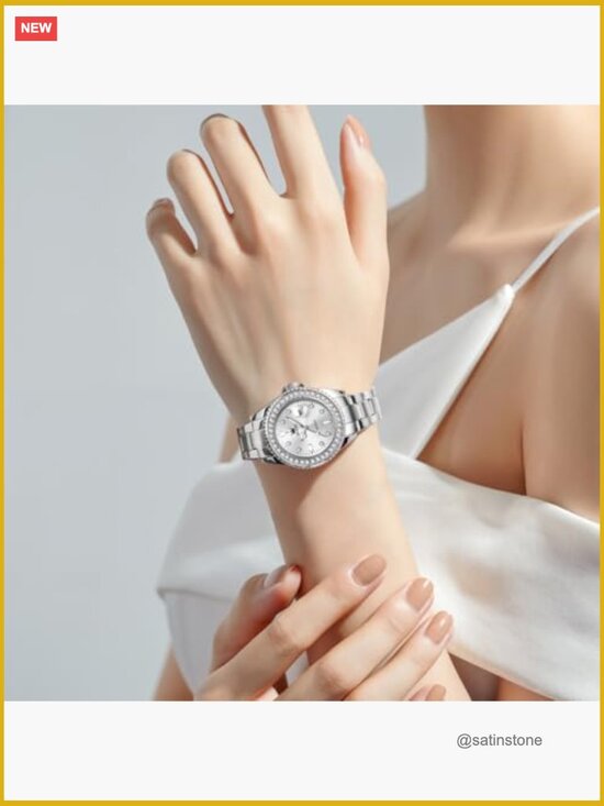 Elegant Diamond Analog Quartz Watch Two Tone Stainless Steel Waterproof main image 6